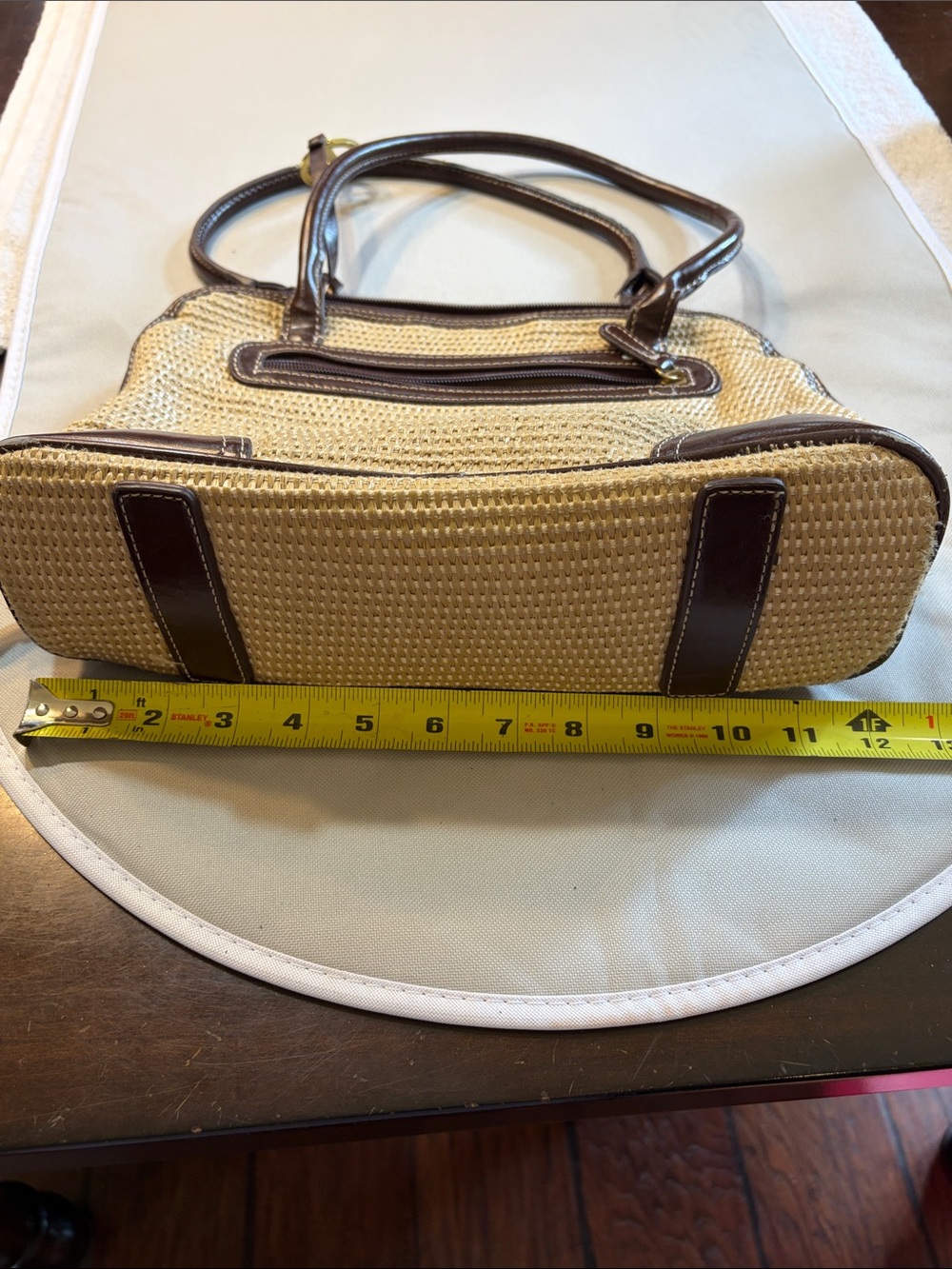 Gianni Bernini Tan Woven Shoulder Bag with Brown Trim - Picture 7 of 13